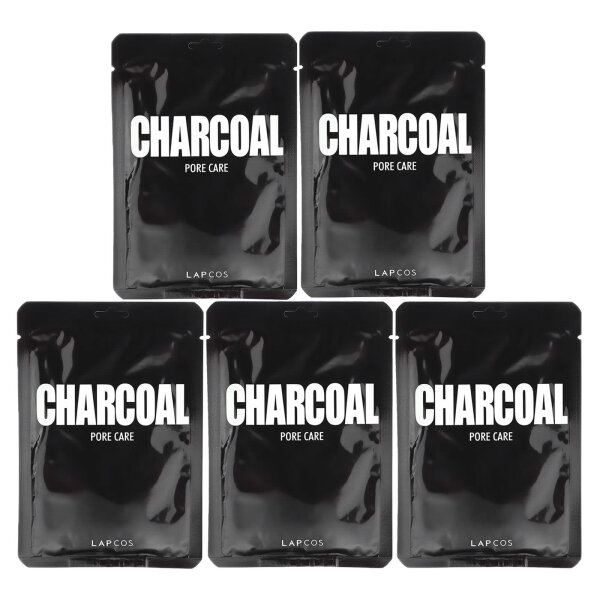 Lapcos, Charcoal Beauty Sheet Mask Set, Beauty-Tuchmasken-Set, Porenpflege, 5 Tuchmasken, je 25 ml (0,84 fl. oz.).