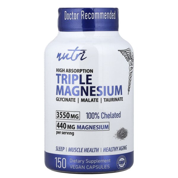 Nutri, Triple Magnesium, hohe Absorption, 150 vegane Kapseln