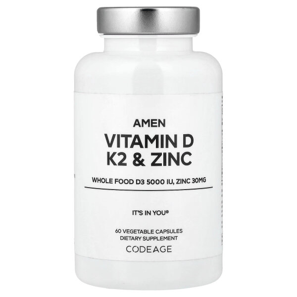 Codeage, Amen, Vitamin D, K2 & Zinc, Vitamin D, K2 und Zink, 60 pflanzliche Kapseln