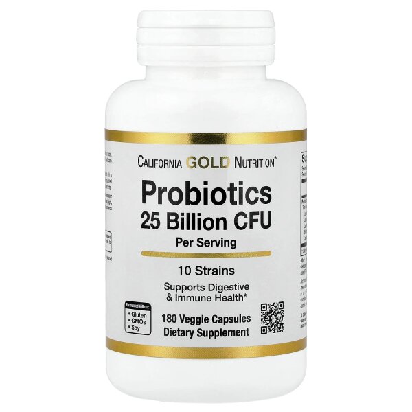 California Gold Nutrition, Probiotika mit Lactobacillus acidophilus, Bifidobacterium lactis, Lactobacillus plantarum & Lactobacillus casei, Mischung aus 10 Stämmen, 25 Milliarden KBE, 180 pflanzliche Kapseln
