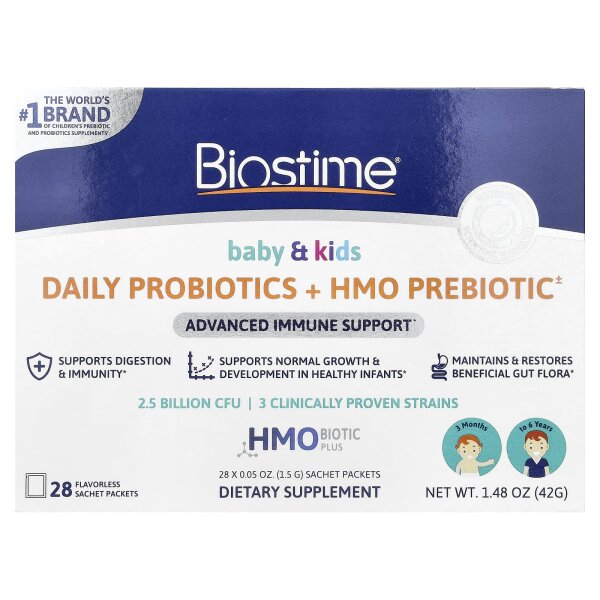 Biostime, Baby & Kids, Daily Probiotics + HMO Prebiotic, tägliche Probiotika + HMO-Präbiotikum, 3 Monate bis 6 Jahre, geschmacksneutral, 28 Beutel, je 1,5 g (0,05 oz.).