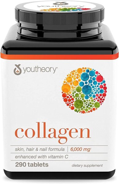 Youtheory Kollagen 6000mg mit Vitamin C | für Haut, Haare & Nägel | 290 Tabl