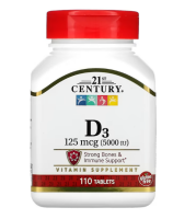 21st Century, Vitamin D3, 125 mcg (5.000 IU), 110 Tabletten