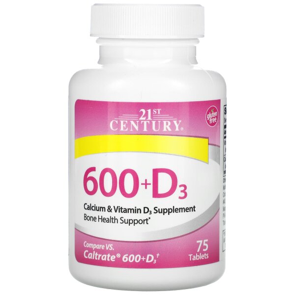 3x 21st Century, 600+D3, Calcium- und Vitamin D3-Erg?nzungsmittel, 75 Tabletten