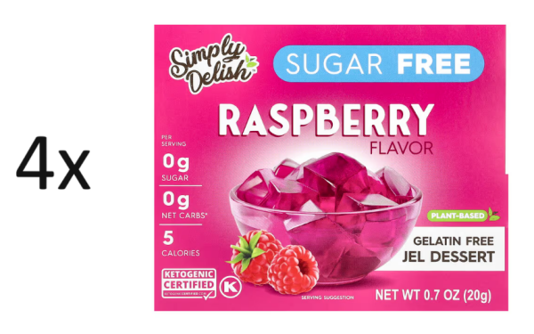 4x Natural Simply Delish, Plant-Based Jel, Himbeere, 20 g