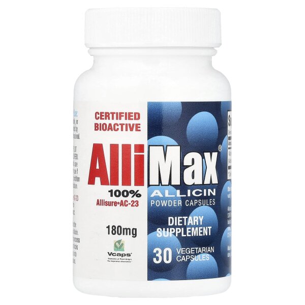 Allimax, 100% Allicin Pulverkapseln, 180 mg, 30 Veggie-Kapseln