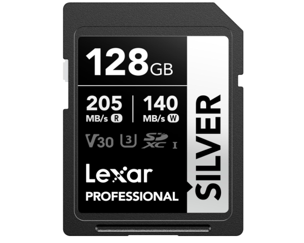 Lexar Silver SD Karte 128GB, SDXC Card 205 MB/s Read Speed, 140 MB OHNE OVP