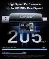 Lexar Silver SD Karte 128GB, SDXC Card 205 MB/s Read Speed, 140 MB OHNE OVP