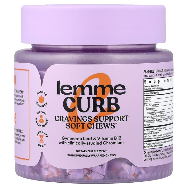 Lemme, Curb, Cravings Support, Unterstützung gegen Heißhunger, gemischte Früchte, 30 einzeln verpackte Kau-Snacks