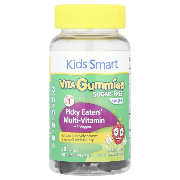 Kids Smart, Kids Smart® Vita Gummies, Multivitamin + 4 Gemüsesorten für wählerische Esser, ab 3 Jahren, Zitrusbeeren, 30 Fruchtgummis