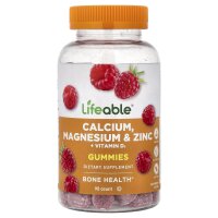 Lifeable, Calcium, Magnesium & Zinc + Vitamin D3 Gummies, Fruchtgummis mit Calcium, Magnesium und Zink, Himbeere, 90 Fruchtgummis