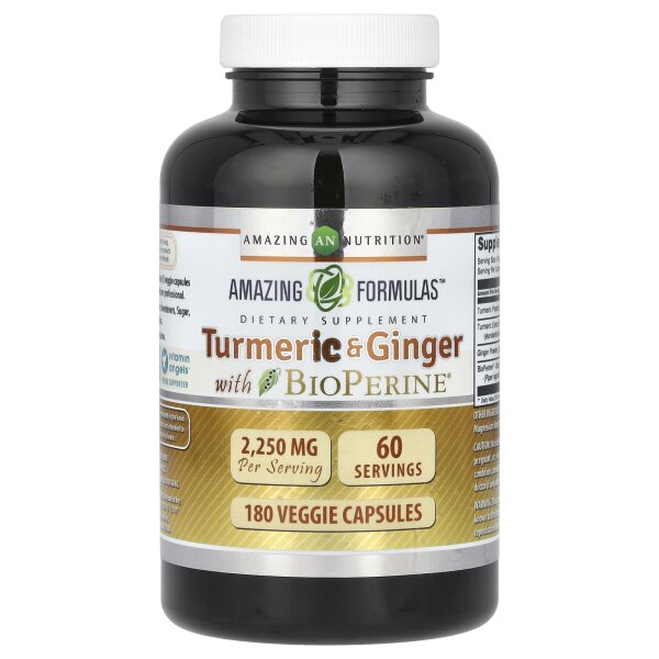 Amazing Nutrition, Turmeric & Ginger with BioPerine, Kurkuma und Ingwer mit BioPerine, 180 vegetarische Kapseln