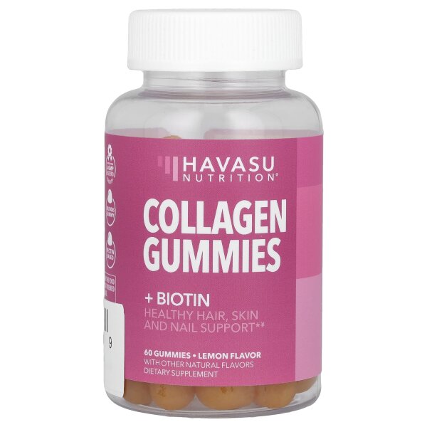 Havasu Nutrition, Collagen Gummies + Biotin, Kollagen-Fruchtgummis + Biotin, Zitrone, 60 Fruchtgummis