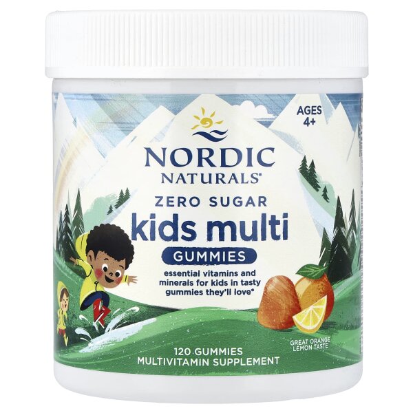 Nordic Naturals, Zero Sugar, Kids Multi Gummies, Multivitamin-Fruchtgummis ohne Zucker für Kinder, ab 4 Jahren, Orange-Zitrone, 120 Fruchtgummis