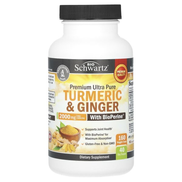 BioSchwartz, Turmeric & Ginger With BioPerine, Kurkuma und Ingwer mit BioPerine, 2.000 mg, 160 pflanzliche Kapseln (500 mg)