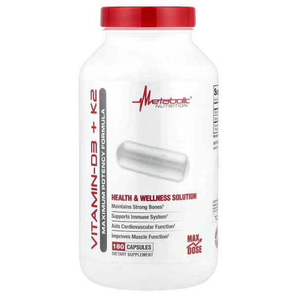 Metabolic Nutrition, Vitamin D3 + K2, 180 Kapseln