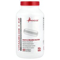 Metabolic Nutrition, Vitamin D3 + K2, 180 Kapseln