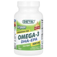 Deva, Veganes Omega-3 DHA-EPA, 500 mg, 60 vegane Weichkapseln