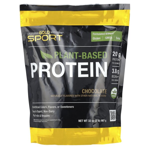 California Gold Nutrition, Sport, Pflanzliches Protein mit Bio-Naturreis-Proteinkonzentrat, Leinsamen, Chiasamen, Schokoladengeschmack, 907 g
