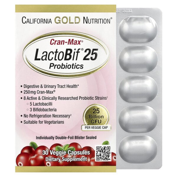 California Gold Nutrition,Lactobif 25 Billion, Probiotika+Cranberry, 30 Kapseln