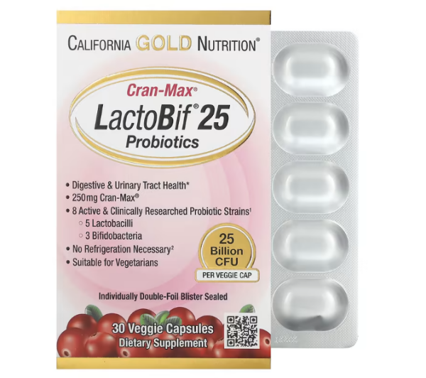 California Gold Nutrition,Lactobif 25 Billion, Probiotika+Cranberry, 30 Kapseln