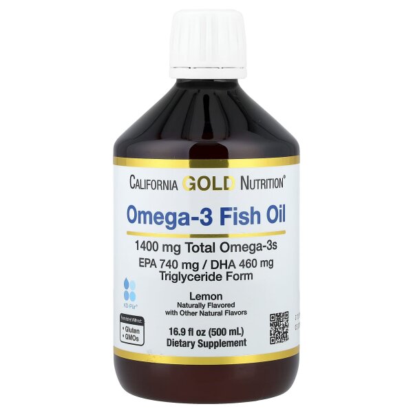 California Gold Nutrition, Norwegian Omega-3 Fish Oil, norwegisches Omega-3-Fischöl, natürlicher Zitronengeschmack, 500 ml (16,9 fl. oz.)