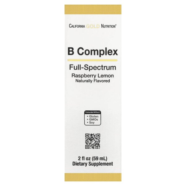 California Gold Nutrition, Vollspektrum-Vitamin-B-Komplex mit Vitamin B12, Pantothensäure, Biotin & Niacin, Himbeere & Zitrone, 59 ml