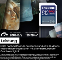Samsung PRO Ultimate SD-Karte, 128 GB, UHS-I U3, Full HD & 4K UHD, OHNE OVP