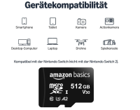 Amazon Basics microSDXC-Speicherkarte mit Adapter in 100 MB/s, 512 GB,