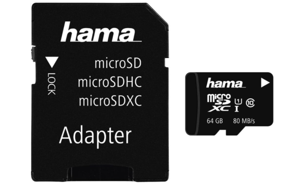 Hama microSDXC 64GB Speicherkarte 80MB/s inkl. SD-Adapter, OHNE OVP