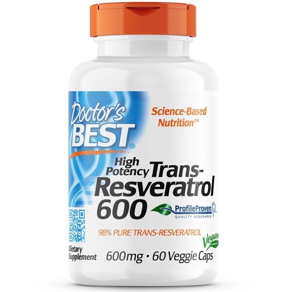 Doctors Best, High Potency Trans-Resveratrol, 600mg, 60 Veg. Kapseln