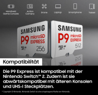 Samsung P9 Express microSD 256 GB, Speicherkarte Nintendo Switch 2, OHNE OVP