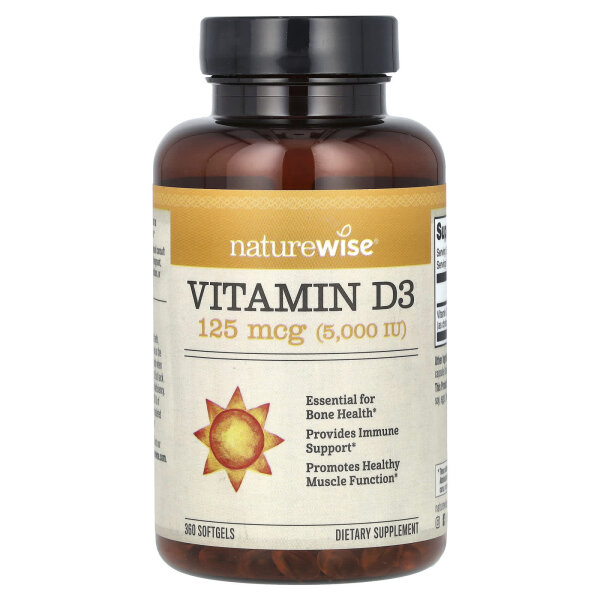NatureWise, Vitamin D3, 125 mcg (5.000 IU), 360 Weichkapseln