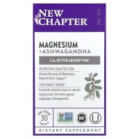 New Chapter, Magnesium + Ashwagandha, 30 vegane Tabletten
