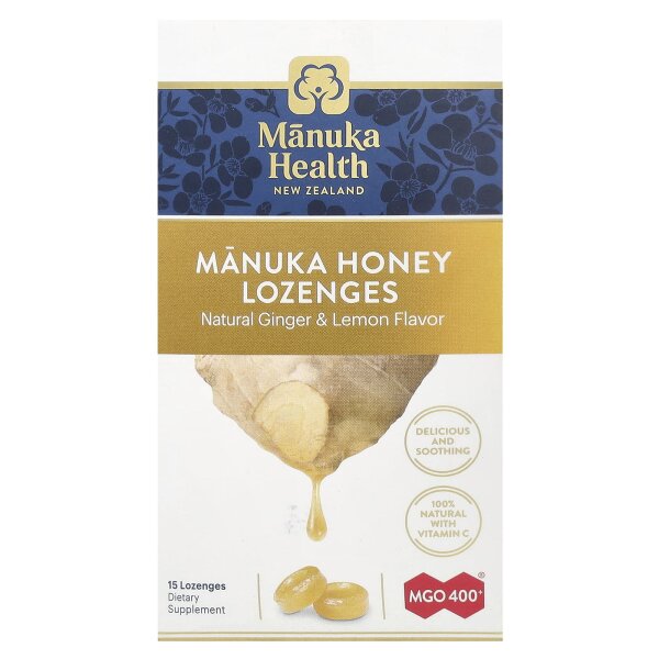 Manuka Health, Manuka-Honig-Lutschtabletten, MGO 400+, 15 Lutschtabletten