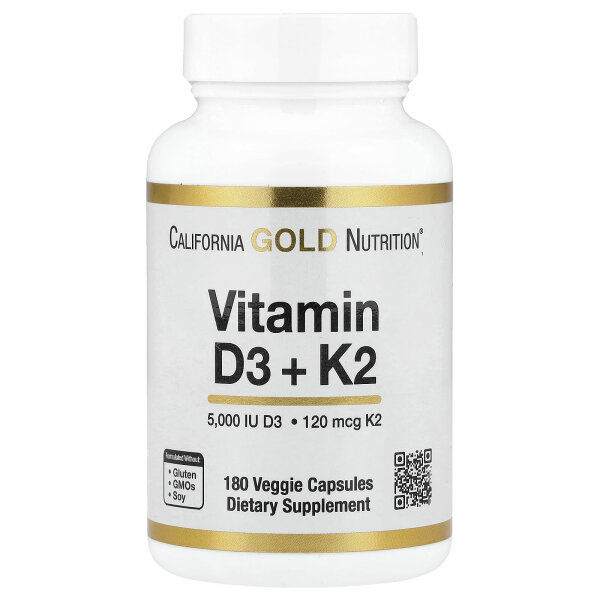 California Gold Nutrition, Vitamin D3 + K2, 180 pflanzliche Kapseln