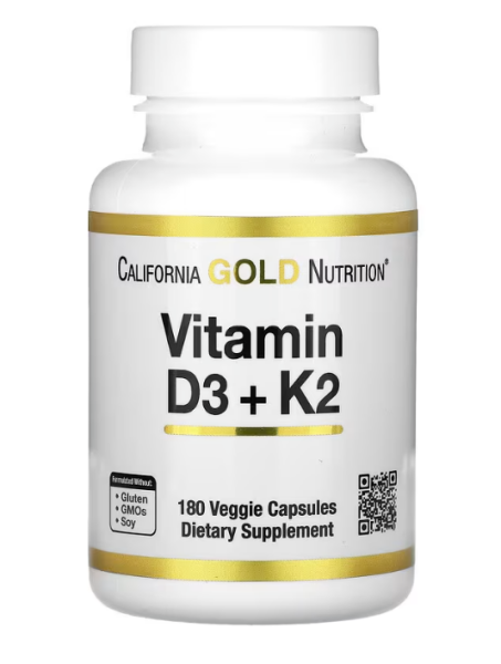 California Gold Nutrition, Vitamin D3 + K2, 180 pflanzliche Kapseln