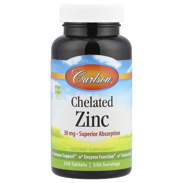 Carlson, Chelatiertes Zink, 30 mg, 250 Tabletten