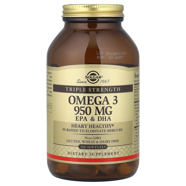 Dreifache stärke OMEGA-3 950 mg 100 Weichkapseln Solgar