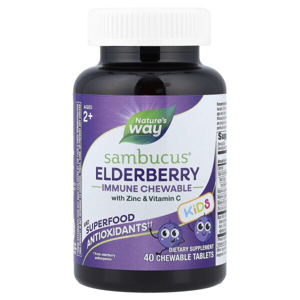Natures Way, Sambucus for Kids, standardisierter Holunder, 40 Kautabletten