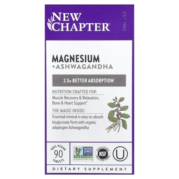 New Chapter, Magnesium + Ashwagandha, 90 vegane Tabletten