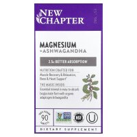 New Chapter, Magnesium + Ashwagandha, 90 vegane Tabletten