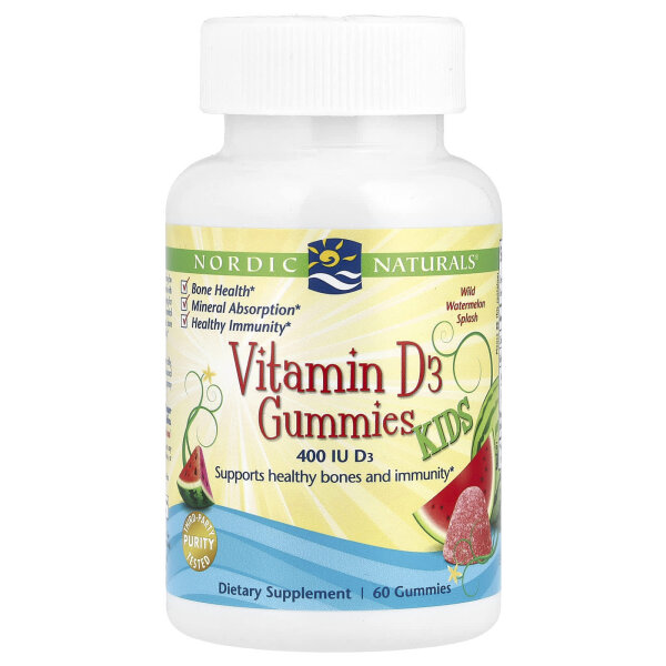 Nordic Naturals, Vitamin D3 Gummies Kids, Wassermelone, 400 IE, 60 Fruchtgummis
