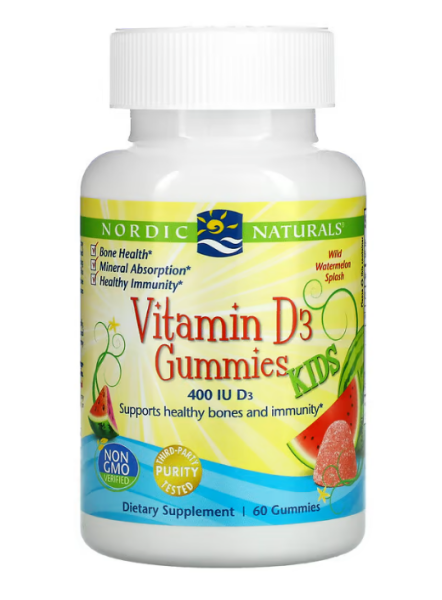 Nordic Naturals, Vitamin D3 Gummies Kids, Wassermelone, 400 IE, 60 Fruchtgummis