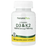 Natures Plus Vitamin D3 (25 mcg)+Vitamin K2(100mcg)-90...