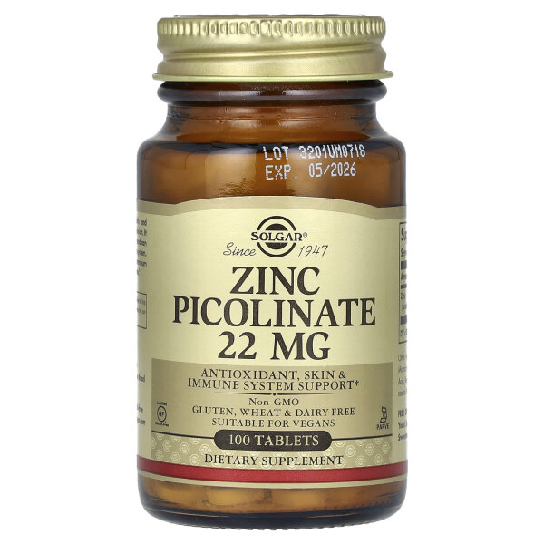Solgar, Zinc Picolinate, Zinkpicolinat, 22 mg, 100 Tabletten