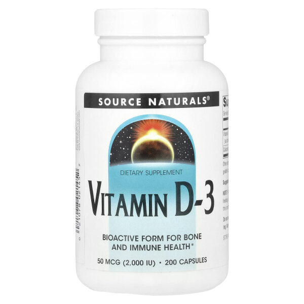 Source Naturals, Vitamin D-3, 2000 IE, 200 Kapseln