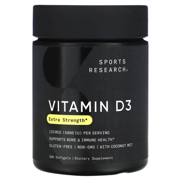 Sports Research, Vitamin D3, 125 mcg (5.000 IU), 360 Weichkapseln