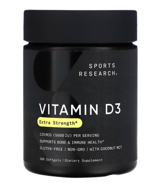 Sports Research, Vitamin D3, 125 mcg (5.000 IU), 360 Weichkapseln