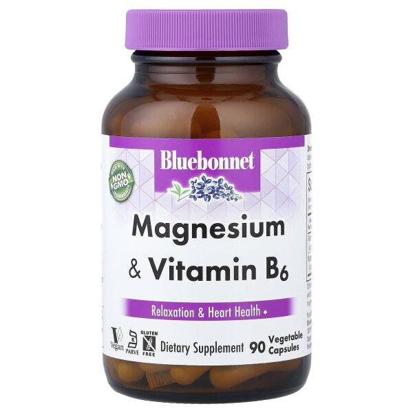 Bluebonnet Nutrition, Magnesium & B6, Magnesium und B6, 90 pflanzliche Kapseln